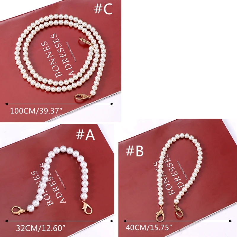 

Q1FA 32/40/100cm Imitation Pearl Bead Handle Short Long Handbag Purse Chain Replacement Bag Shoulder Strap Belt with Clasp