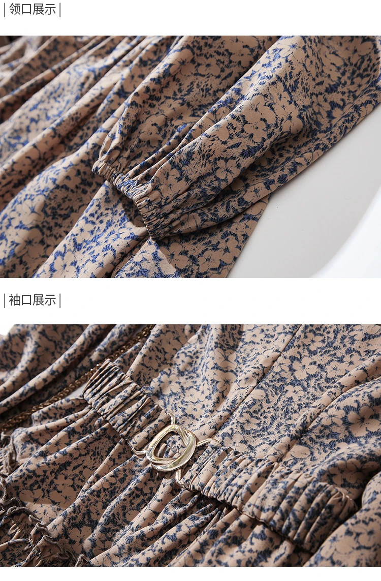 

2021 Spring New Style Korean Vintage Dress High Elastic Waist Floral V-Neck Long Sleeve Elegant Fshion Mini Dress For Women