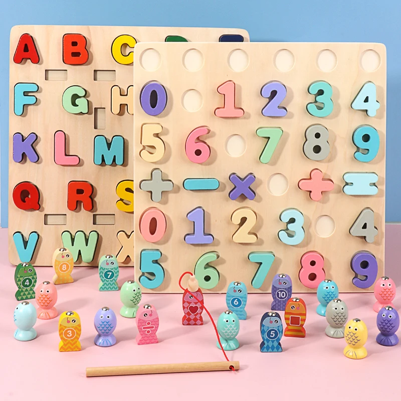

Montessori Educational Wooden Toys Geometric Shape Matching Count Magnetic Fishing Toys Math Early Educational Toys For Children