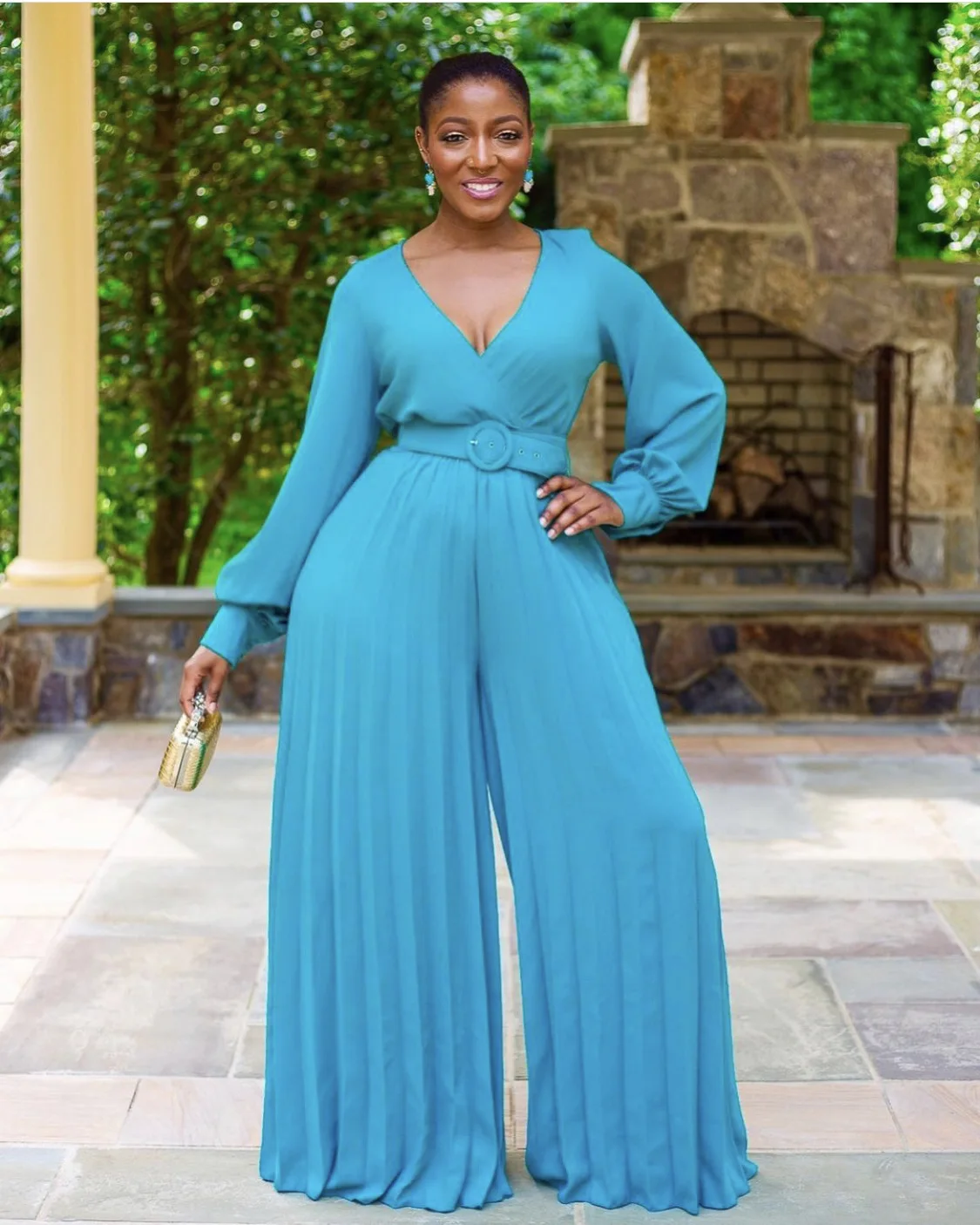 

Women Loose Jumpsuit Long Sleeve V Neck Wide Leg Pants New Elegant Office Ladies Work Wear Hight Waist Spring Summer Female 2021
