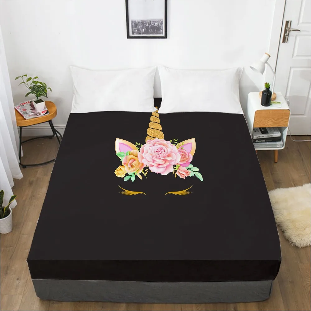 

3D Fitted Sheet 160x200/150x200/200x220/180x200,Bed Sheets On Elastic Band Bed,Mattress Cover.Bed Linen Cartoon Colorful Unicorn