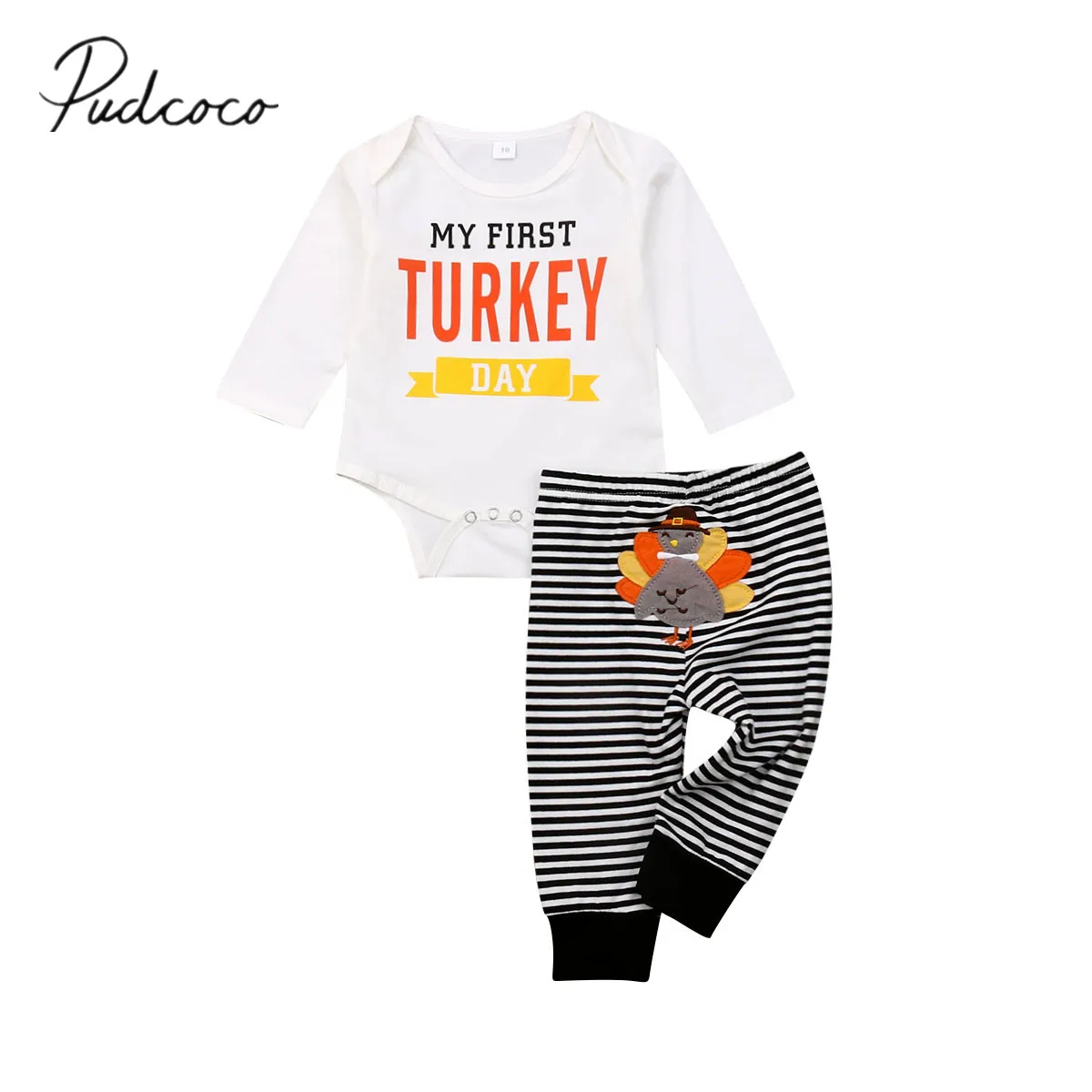 2019 Baby Thanks Giving DAY Clothing Newborn Infant Kids Girls Boy Clothes Sets White Long Sleeve TURKEY Romper+Pants 0-18M | Детская