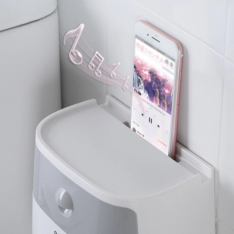 

Toilet Paper Holder Mounted Bathroom Storage Paper Waterproof Wall Tray Roll mobile Phone Tube Storage Box Tray Tissue Box Shelf