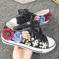 spring summer korean 3d flower black and white shoe students low top canvas shoes lady sports shoes women sneakers