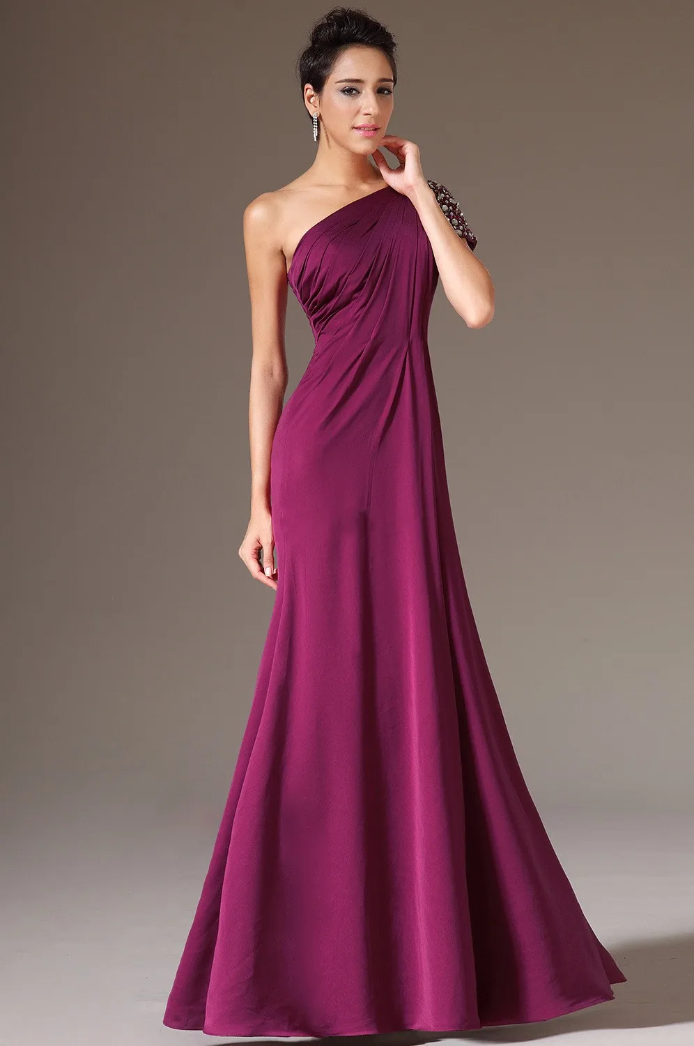 

Gorgeous Purple One Shoulder Chiffon Formal Evening Dresses 2021 Long Beads Prom Party Gown Vestido De Festa