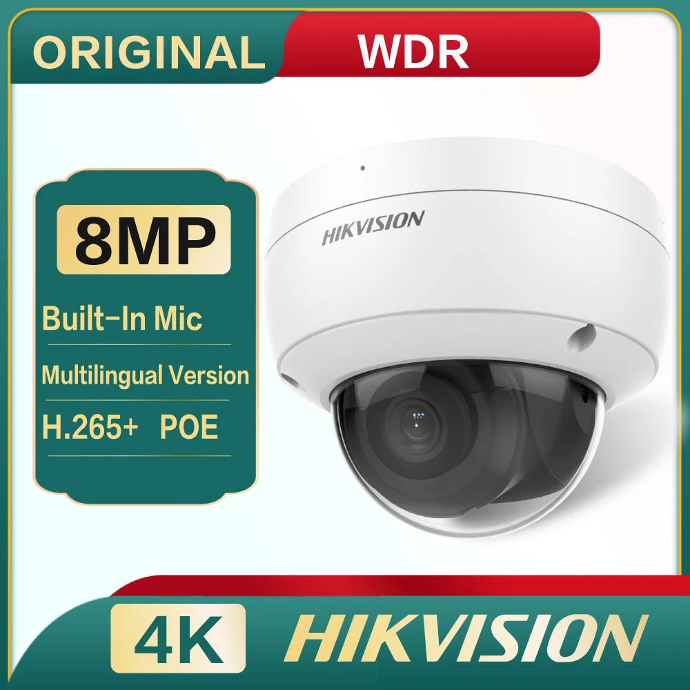 

Original Hikvision 8MP DS-2CD2183G2-IU AcuSense and DS-2CD2183G0-IU 4K WDR IP IR POE Dome Network Vandal Camera Build-in Mic