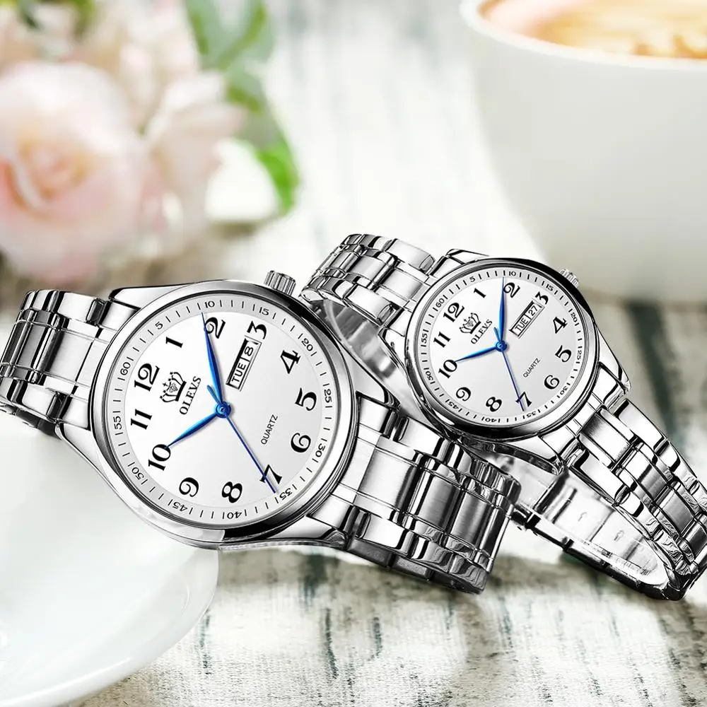 

Couple quartz wristwatch casual style with double calendar lovers watch waterproof men and women big number scale clock
