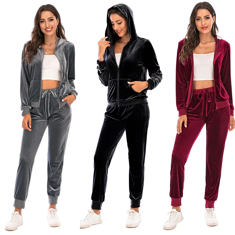 

Спортивный костюм из двух предметов для женщин, бархатная Толстовка Оверсайз, костюм для бега, топ и штаны, на осень
