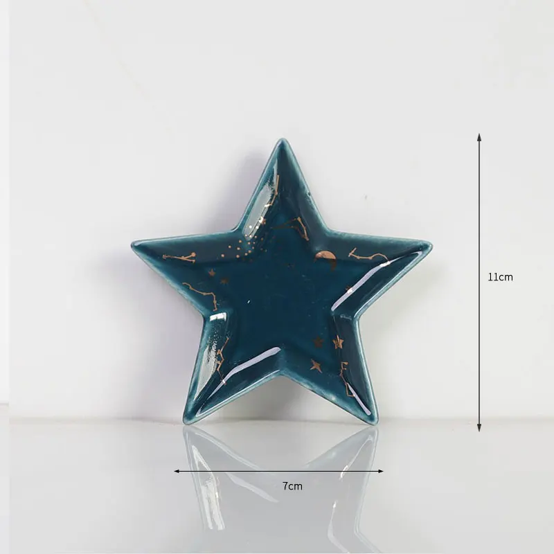 green star plate Маленькая ручная керамическая тарелка с фламинго, КАКТУСОМ, ананасом, тарелкой, декоративное украшение, брелок, тарелка, ожерелье для хранения, туалетный столик, лоток - Цвет: green star plate