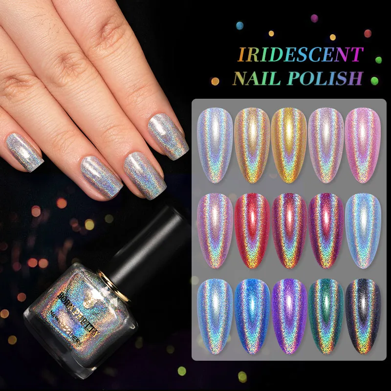 

BORN PRETTY iridescent Nail Polish Shining Gold Sliver Varnish Top Coat Black Base Gel Need Nail Art Polish Manicure