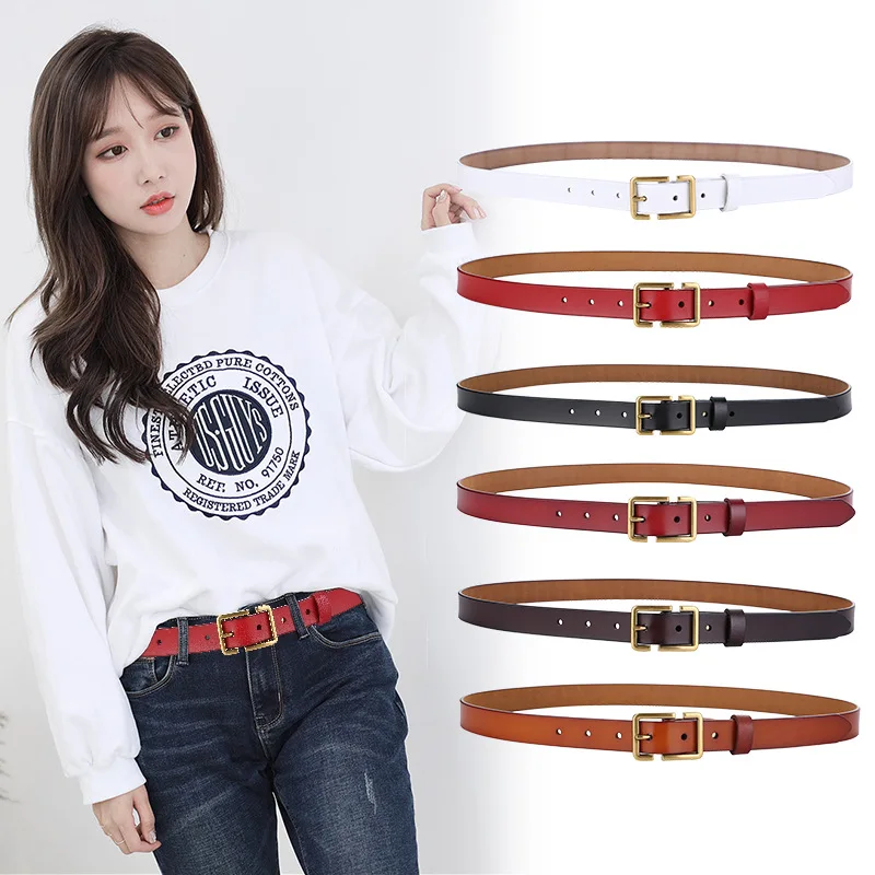 

Новый кожаный женский ремень из чистой воловьей кожи подходящий ко всему модный Джинсовый Тонкий кожаный ретро женский ремень