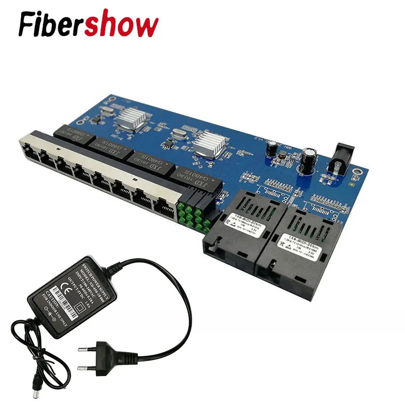 Гигабитный Ethernet-коммутатор волоконно-оптический медиа конвертер pcba 8 RJ45 UTP 2 волоконный порт 10/100/1000 M печатной платы
