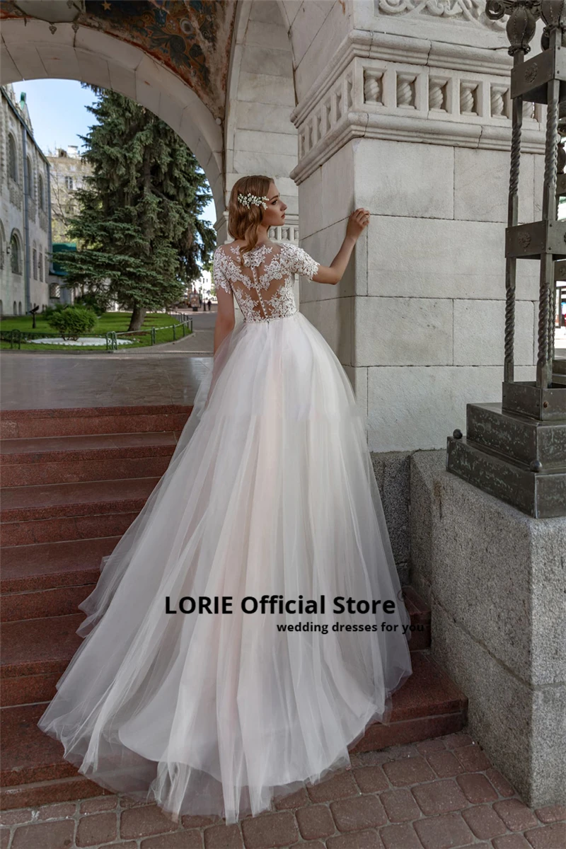 Свадебные платья LORIE с коротким рукавом длинные элегантные кружевные свадебные