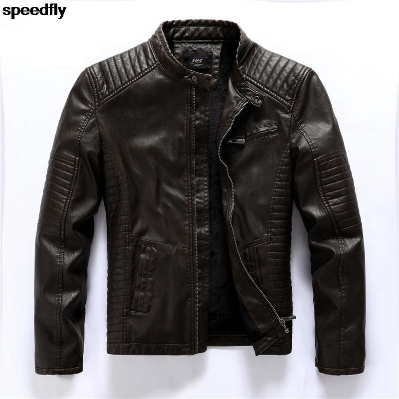 

Куртка мужская кожаная с воротником-стойкой, повседневный Байкерский пиджак Slim Style, качественная кожаная куртка, Осень-зима
