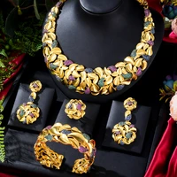 kellybola brand cashew flower geometric zirconia necklace bracelet ring earrings women wedding party dubai african jewelry set