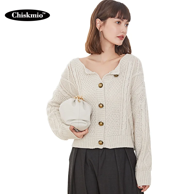 Женский вязаный кардиган Chiskmio однобортный свитер свободный плотный Топ с