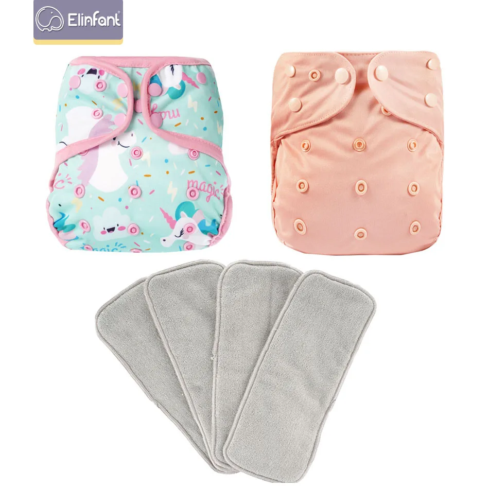 

Elinfant 2pcs Diapers Cover 4pcs Microfiber Inserts Waterproof Washable Reusable Baby Cloth Diapers