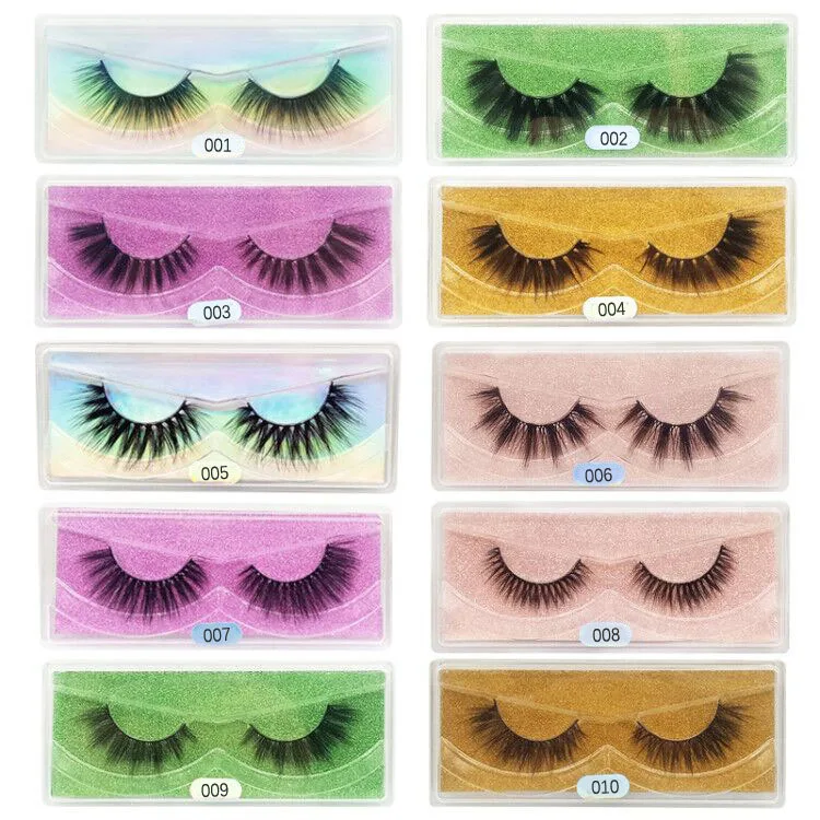 

Natural 3D Mink Eyelashes With Trays Reusable Fluffy Eye Lashes Soft Makeup Faux Wispies Volume Eyelash 10 Styles Wholesale