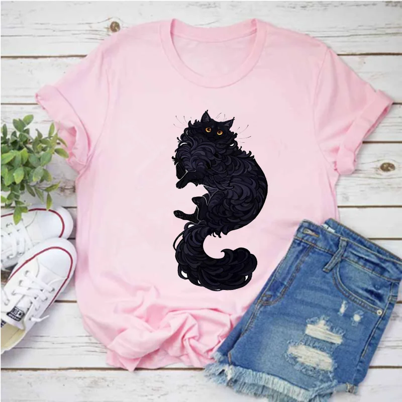 

Women's Floral Print Short-sleeved T-shirt Floral Cat Print Oversized Dress 2021