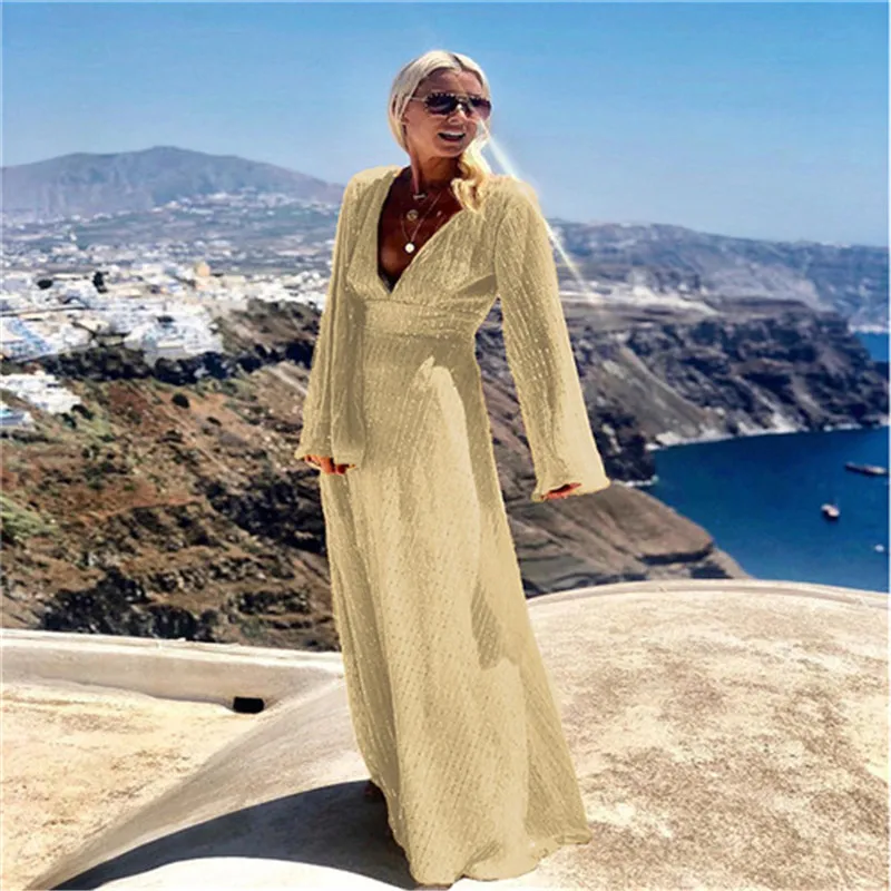 Новинка Сезон лето Модные Женские однотонные богемное платье длинное макси