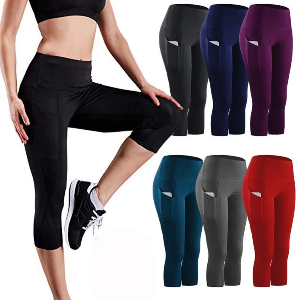 Женские Штаны Для Йоги леггинсы для бега с высокой талией и карманами цвет в