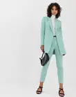 Новое поступление 2020, небесно-голубой женский деловой костюм, Женская Офисная форма, Женский официальный костюм с брюками, двубортный женский смокинг