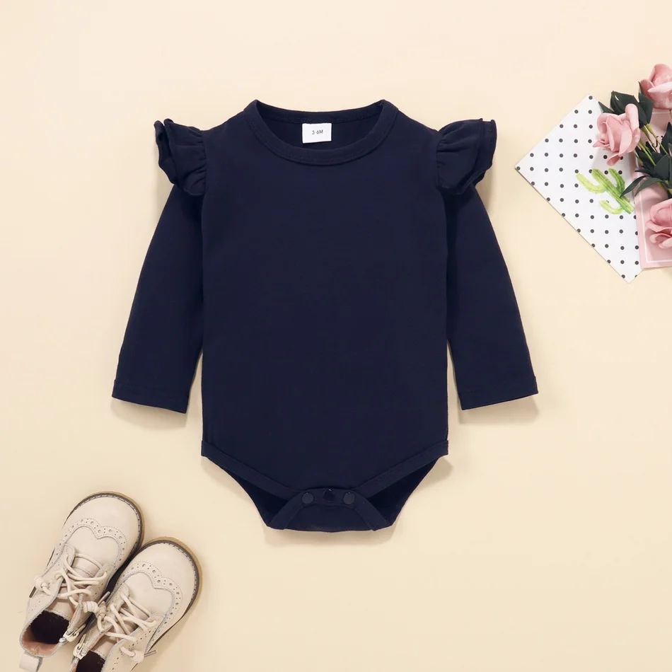 PatPat New Arrival Spring and Autumn 2pcs Baby Girl Solid Layered Shoulder Bodysuit and Floral Pants Set Baby's Clothing