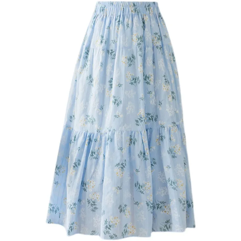 

Embroidered Flower Stitching Skirts Mid-length Cotton & Linen A-line Skirt High Waist Summer 2021 Midi Skirts Women BSQ392