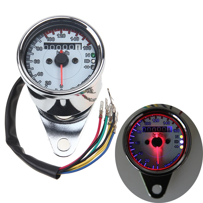 Posbay хром Мотоцикл цифровой одометр Универсальный светодиодный км/ч мотоцикл