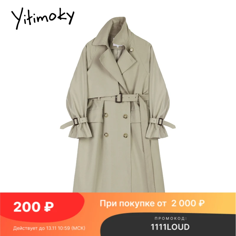 

Yitimoky Sashes Trench Coat for Women Fashion Long Jacket Winter Fall Designer Clothes Windbreaker Vintage Streetwear 2021 New