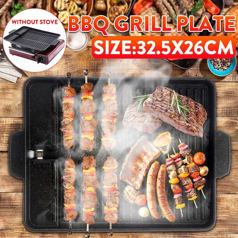 

Korean BBQ Grill Pan Non-Stick Smokeless Charcoal Grill Plate for Butane Gas Stove Party Picnic Terrace Beach Barbecue Tray