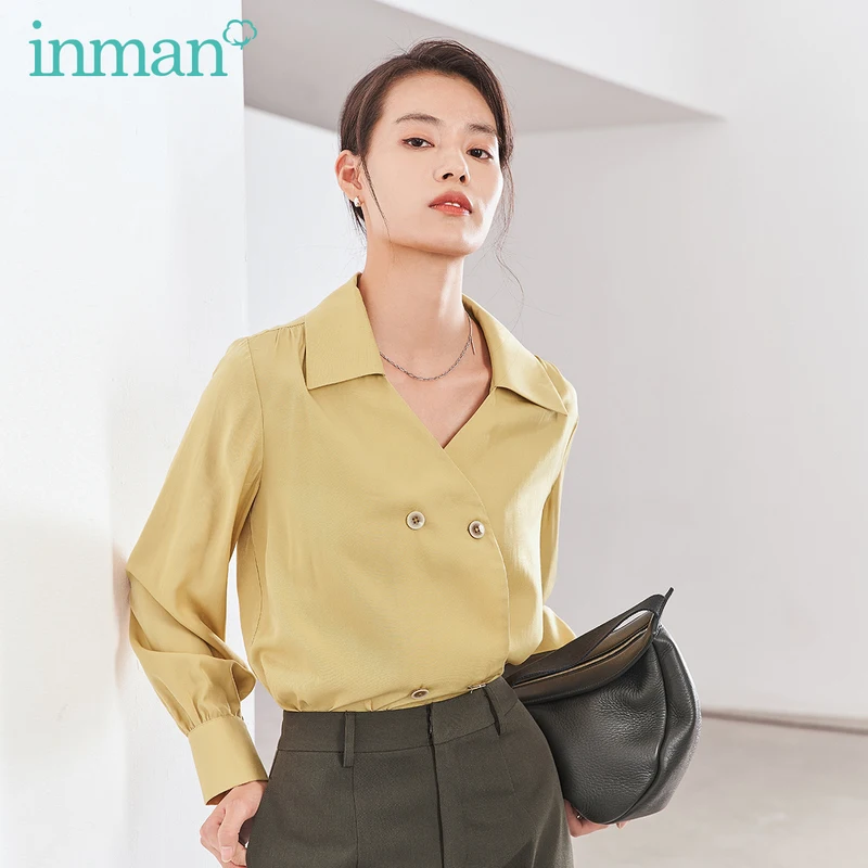 INMAN весна 2020 Новое поступление оригинальная двубортная блузка с длинными