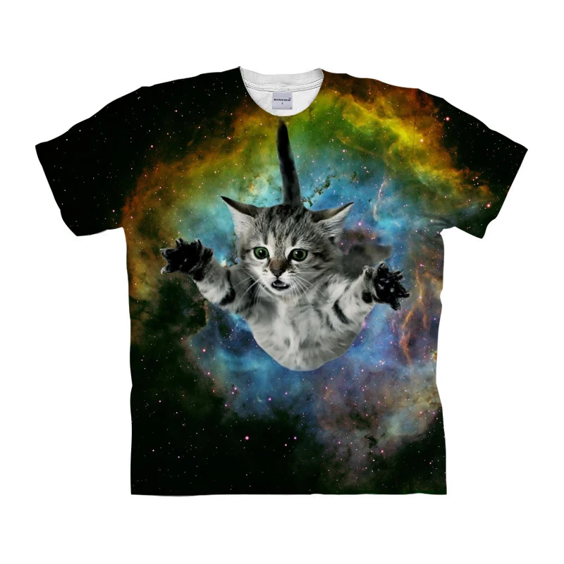 Модная футболка с рисунком Галактики кошки для мужчин и женщин забавный дизайн