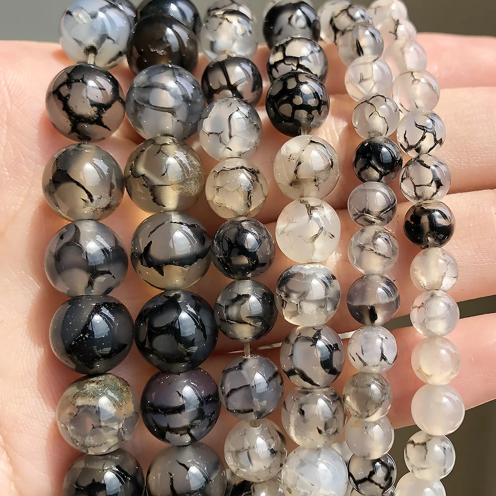 

6/8/10/12mm Natural Stone Gray Dragon Veins Agate Beads Round Loose Spacer Beads For Jewelry Making Diy Bracelet Necklace 15inch