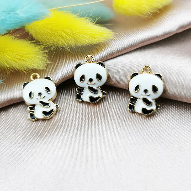 Металлические подвески с эмалью в виде милой панды 10 цветов 15 х21 мм для