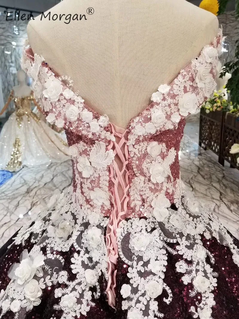 Colorful African Black Girls Prom Dresses 3D Flowers Off Shoulder Event Party Dress Ball Gown Quinceanera Pageant Miss Girl