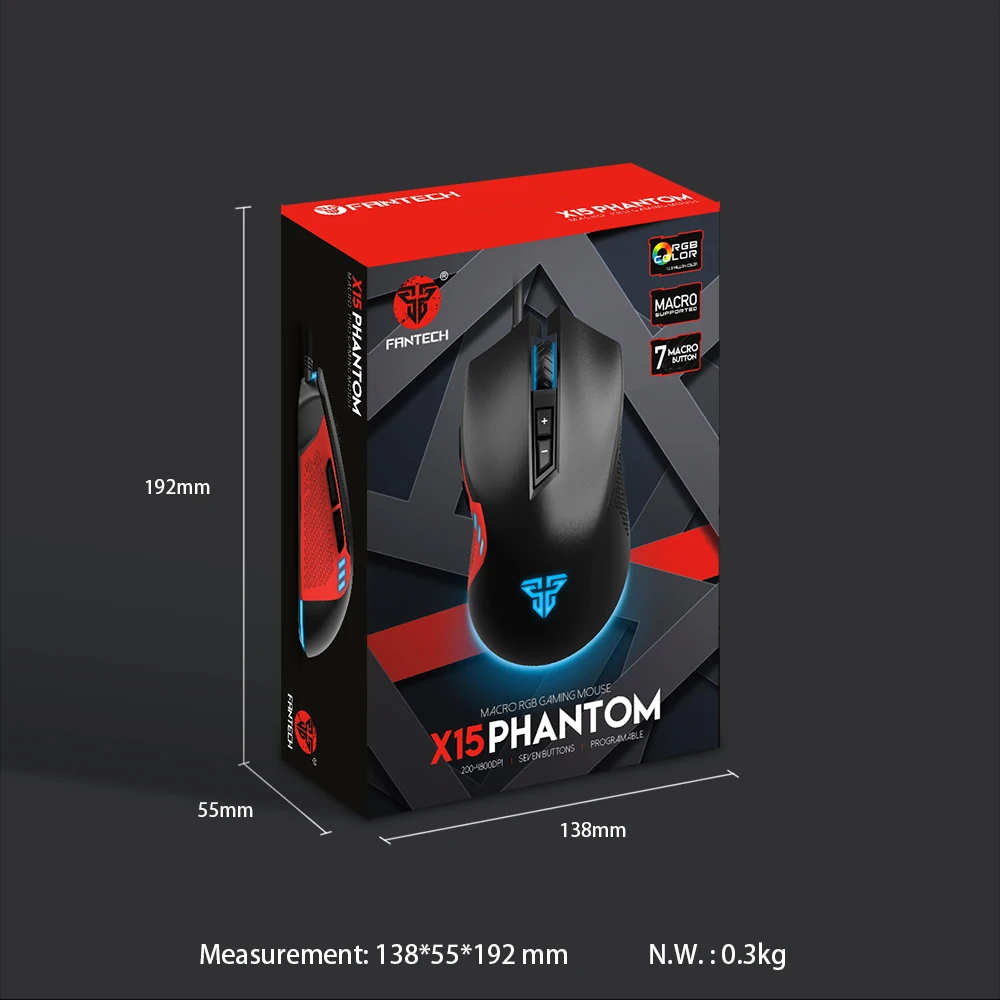 Новинка! Игровая мышь Fantech X15 7 кнопок 4800 DPI с USB кабелем игровая RGB для электронных