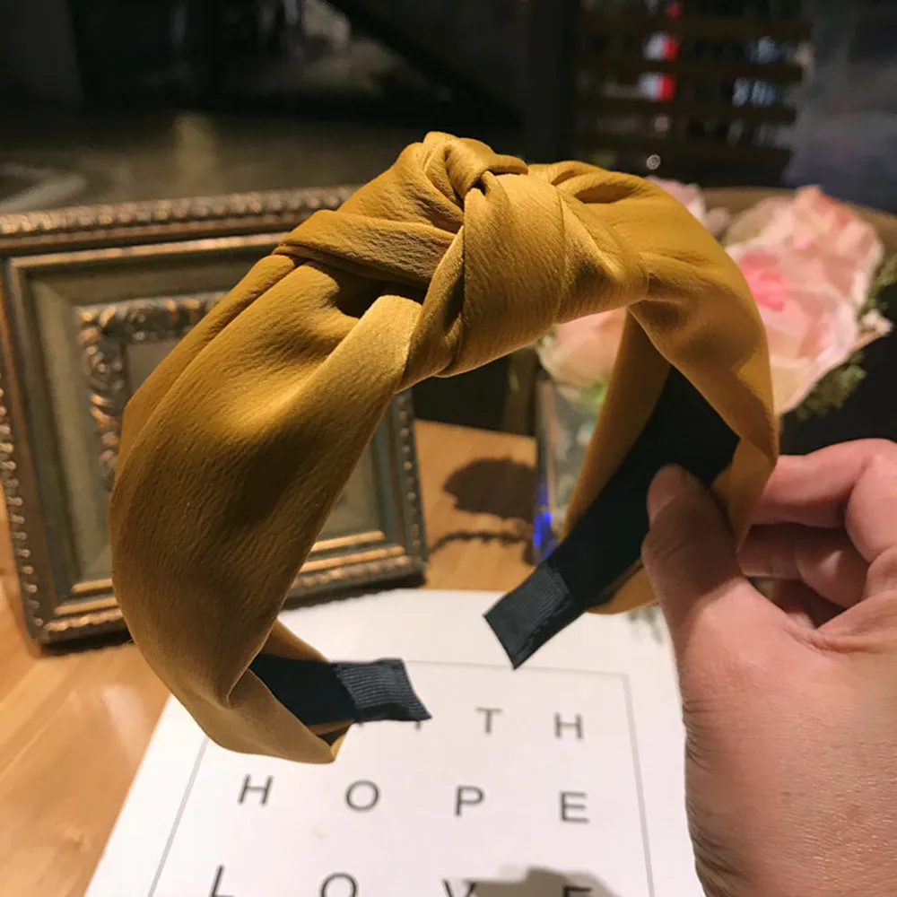 yellow 1 шт., Женская повязка на голову с перекрестным узлом, широкая повязка на голову, головной убор, весна-осень, винтажные аксессуары для волос в Корейском стиле для девочек - Цвет: yellow