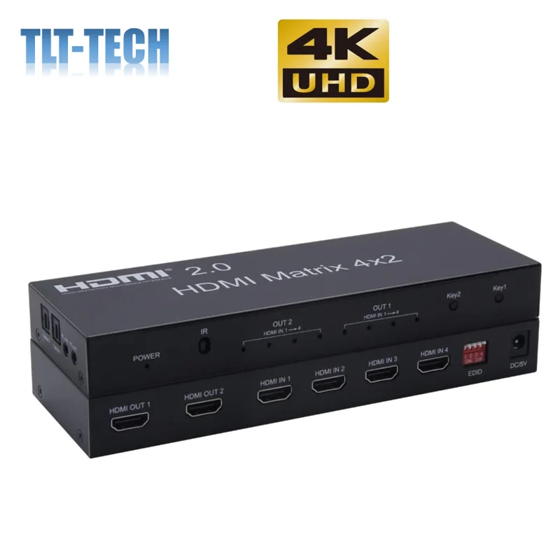 

2.0 HDMI Matrix 4x2 4K@60Hz HDR Switch Splitter 4 in 2 Out RGB/YUV 4ï¼š4ï¼š4 Optical SPDIF + 3.5mm Jack Audio Extractor HDMI Switch