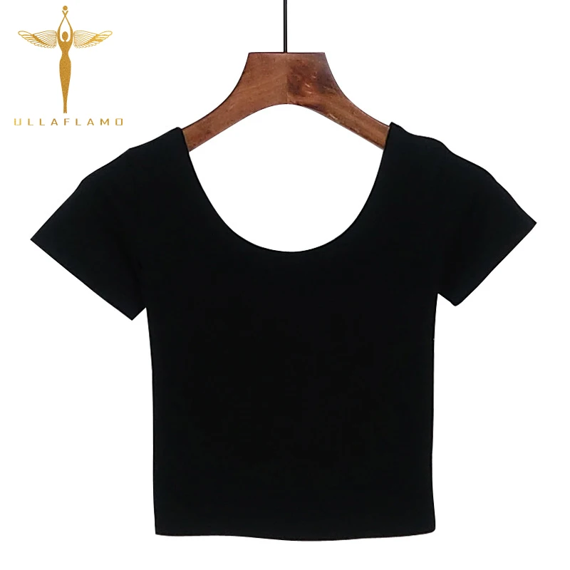 

Cotton Crop Top Women Summer Sexy High Waist Solid Tops T shirt Harajuku Casual Round Neck Woman Shirt Tee Tops Ropa Mujer
