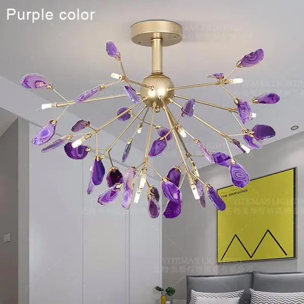 Синяя фиолетовая оранжевая зеленая серая желтая красная люстра из натурального