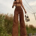 Джинсы женские свободные с цветочным принтом, винтажные прямые брюки из денима с завышенной талией, модель 90-х, модель 2021 года в стиле багги, коричневые