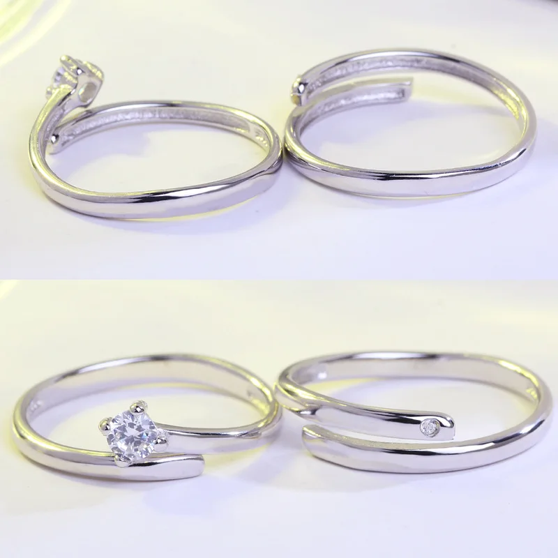 Обручальные кольца для пары серебристые ювелирные изделия с 4 зубцами набор из