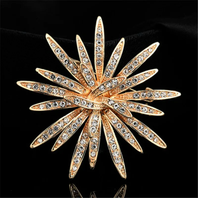 

Sun Flower Brooches Crystal Brooch Rhinestones Pins For Women Imitated Pearl Wedding Bouquets Party Jewelry Corsage Gifts