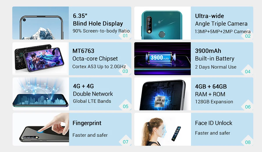 OUKITEL C17 Pro 6,35 ''Android 9,0 19:9 MT6763 4 Гб 64 Гб Смартфон Face ID Octa Core 3900 мАч Тройная камера 4G мобильный телефон