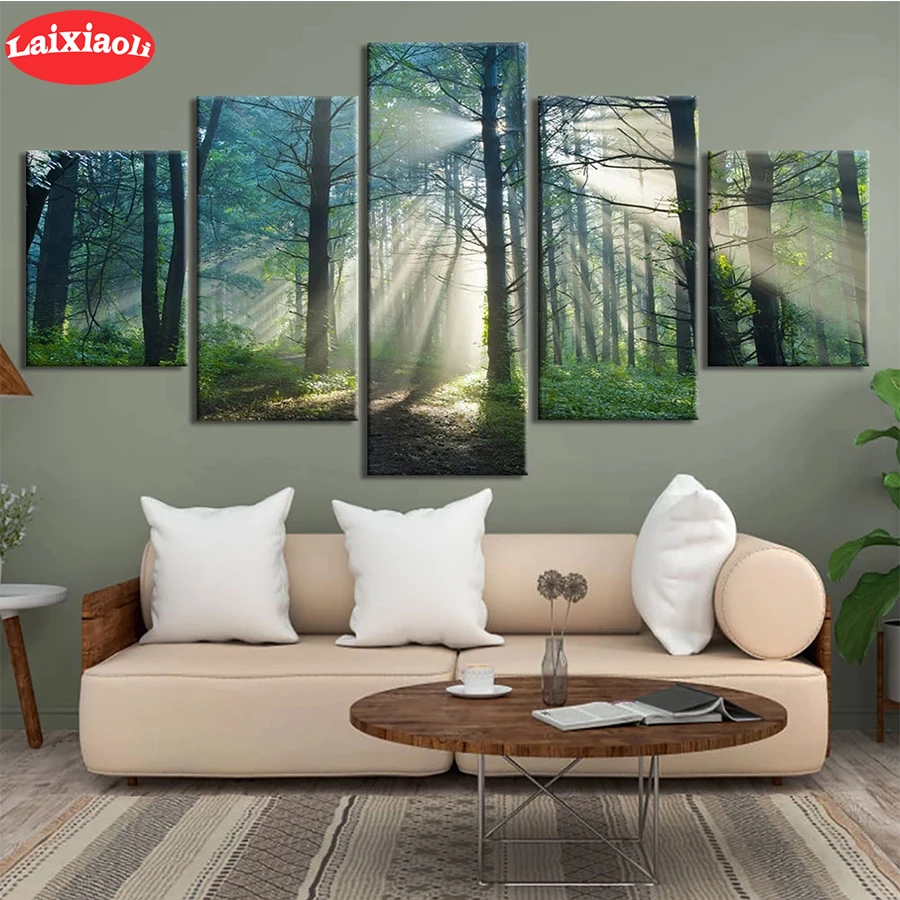 

5D DIY Diamond Embroidery Natural scenery forest trees Picture Of Diamond Painting Cross Stitch Mosaic New Arrival Wall Art5 PCS