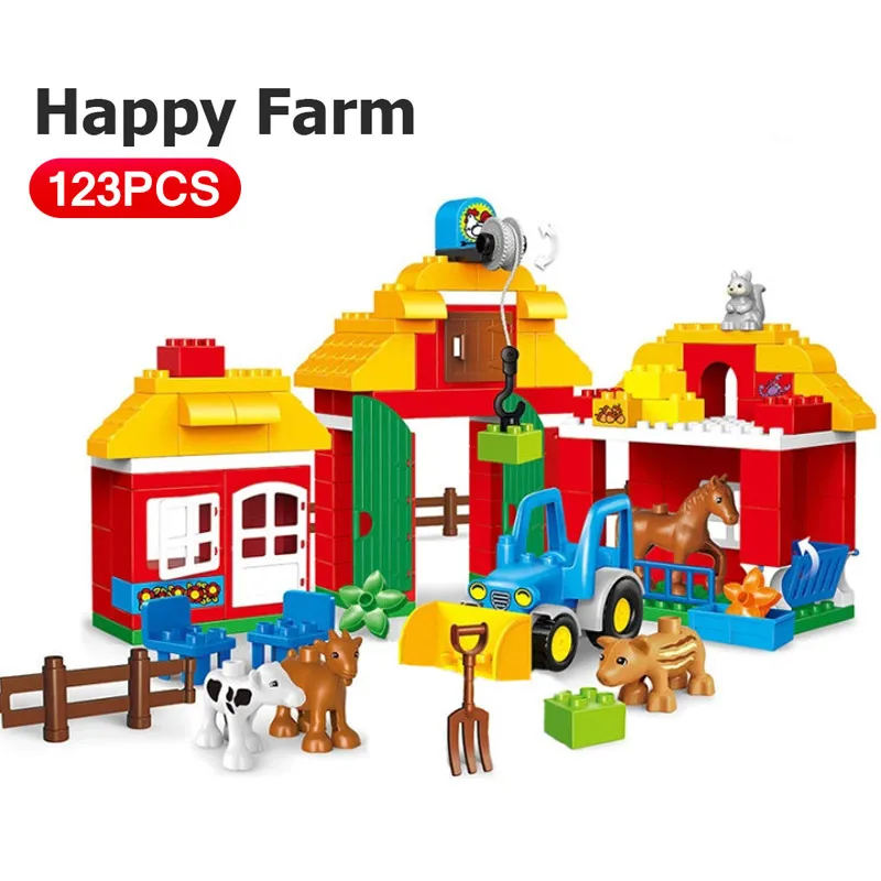 Большой Размеры Diy строительные блоки большие тапочки фермы фигурки животных