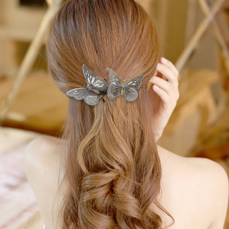 

Fashion Embroidery Butterfly Hairpins Ponytail Holder Hair Clip Women Female Hairgrips Wedding Hair Bows Accessories Headpiece