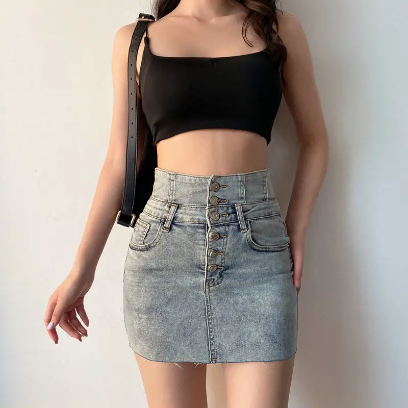 Мини-юбка женская джинсовая облегающая с завышенной талией XL |