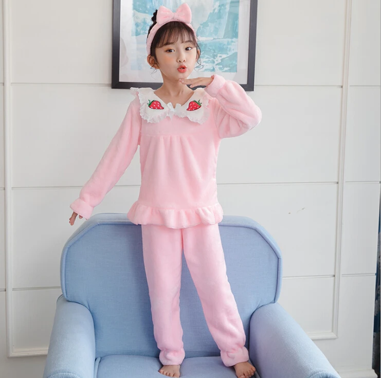 

Kids Pajamas Boys Girls Pajama Set Lace Cartoon Children Sleepwear Winter Warm Pyjamas Kids Long Sleeves Homewear Night Suit